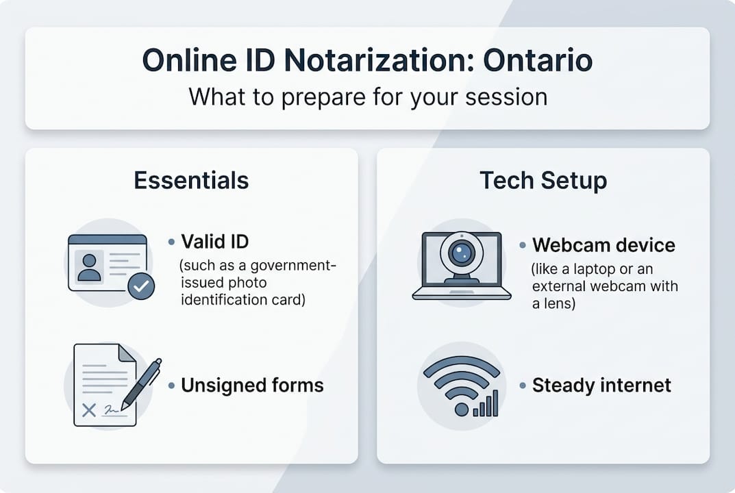 Infographic outlining steps for online notarization in Ontario