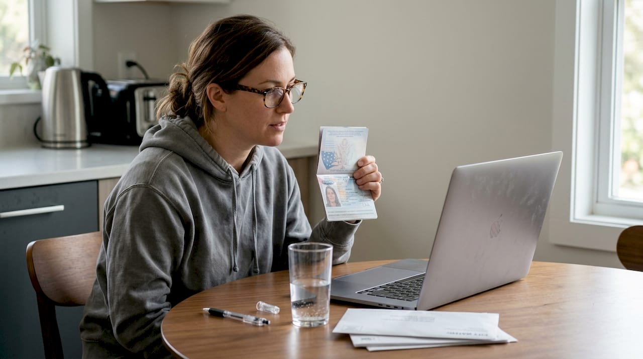 Woman sharing ID over online notarization session