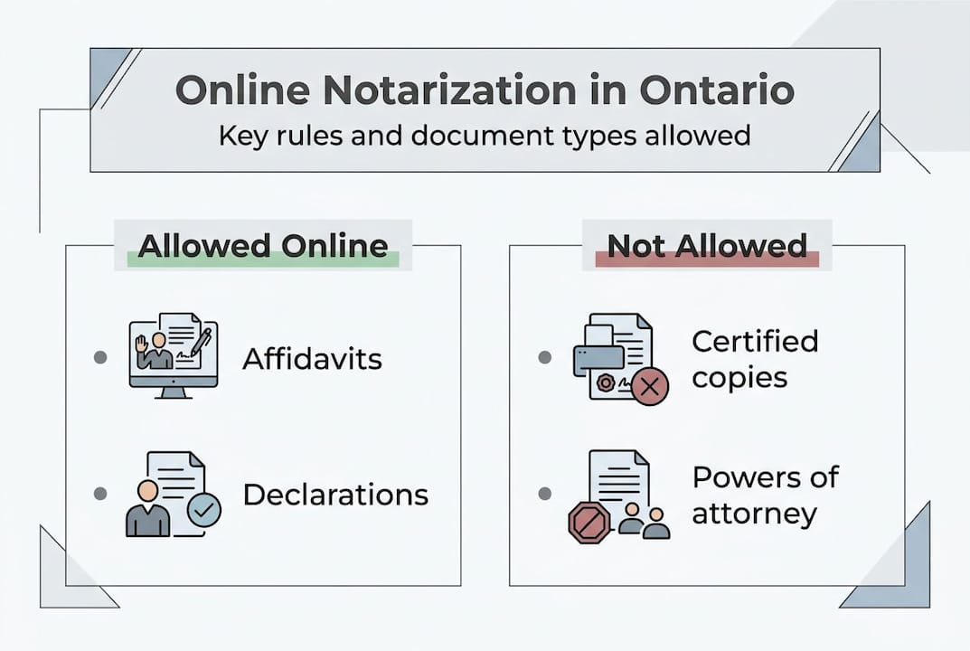Infographic outlining allowed and not allowed Ontario notary documents