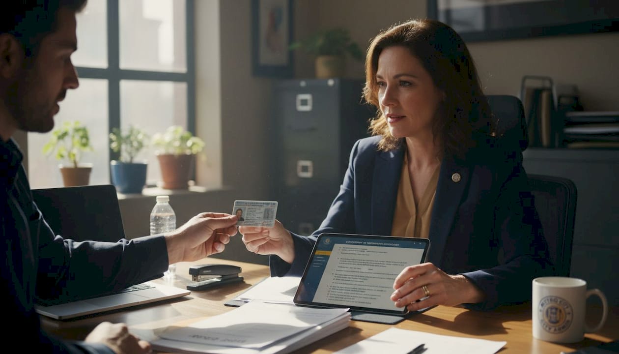 Commissioner confirming client identity in office