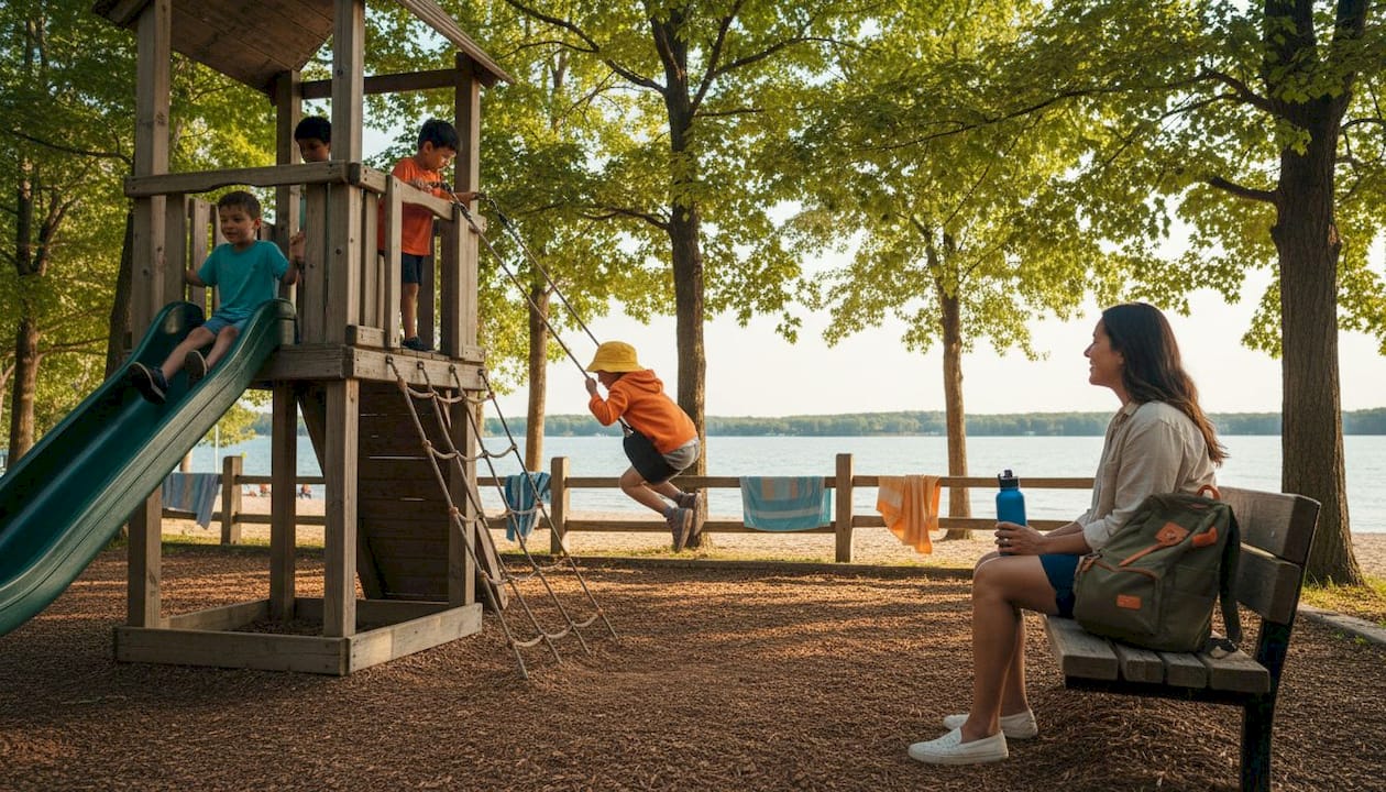 Children playing near Bass Lake park