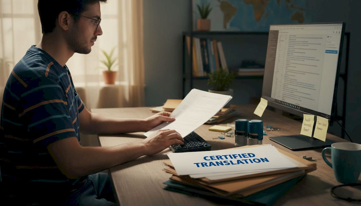 Translator preparing certified document translation