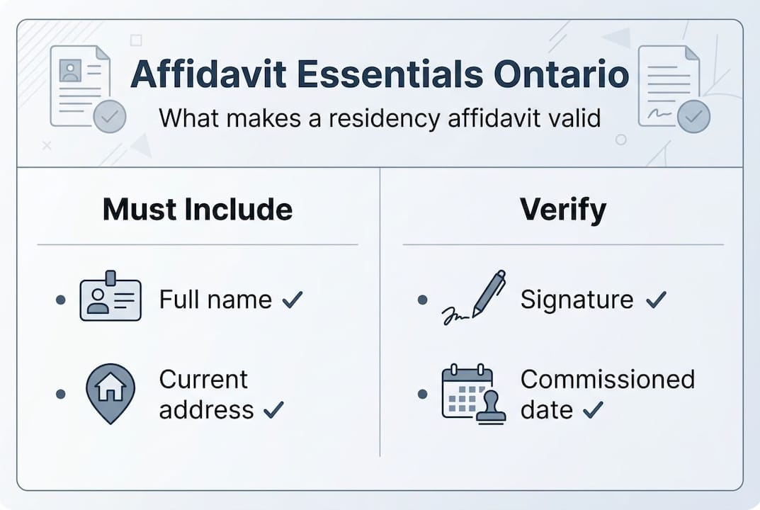 Infographic showing key elements of Ontario residency affidavits