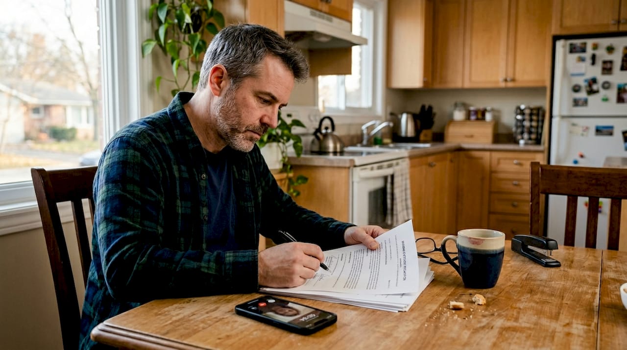 Man reviewing paperwork before notary session
