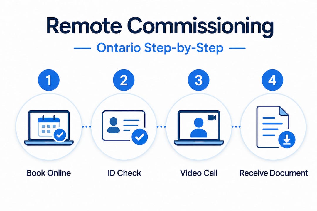 Infographic summarizing remote commissioning steps in Ontario