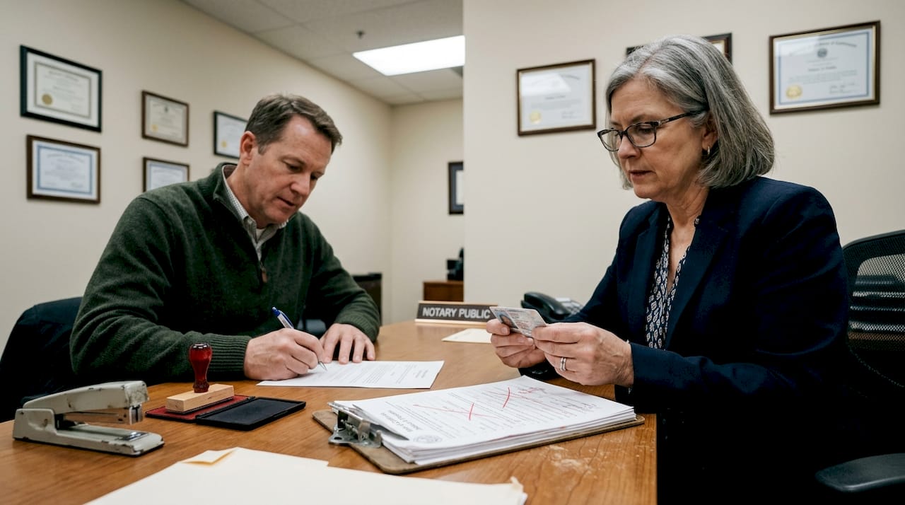 Notary public witnessing Ontario affidavit signature