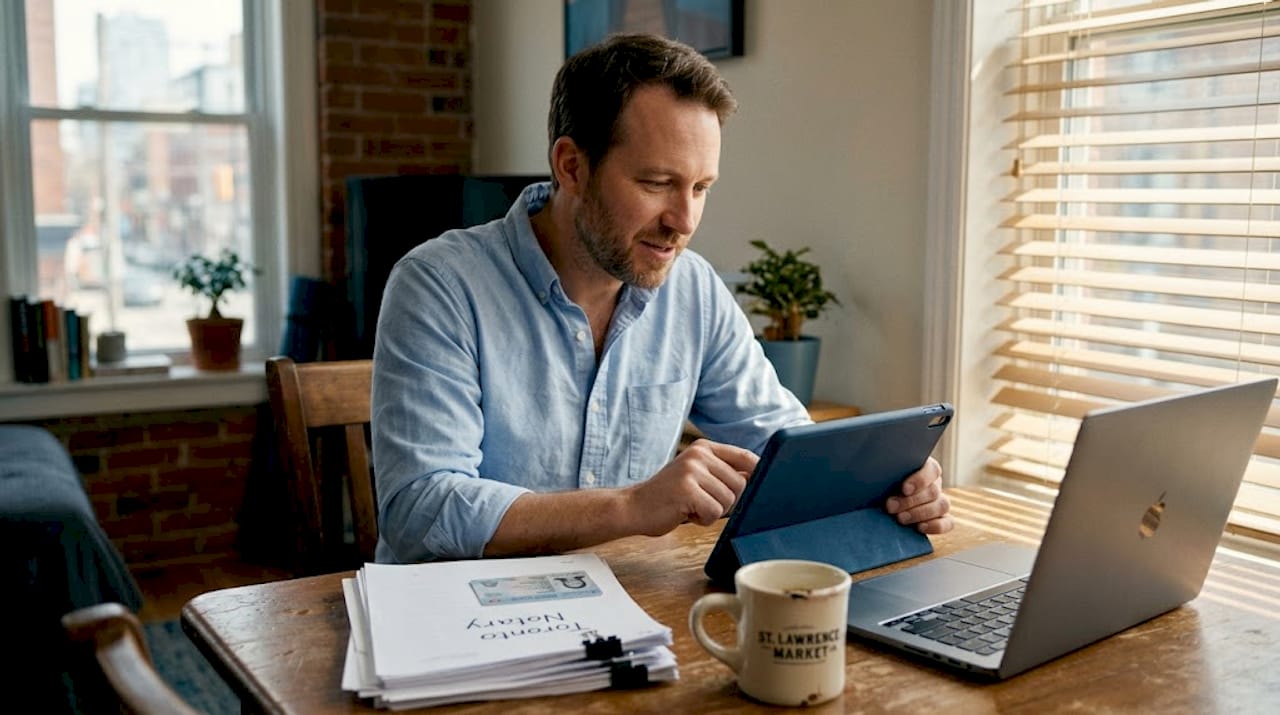 Man preparing tech for online notary
