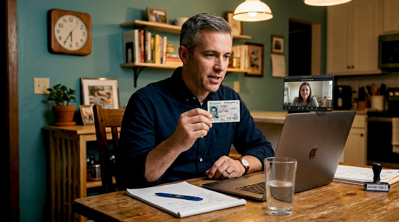 Notary showing ID during online verification call