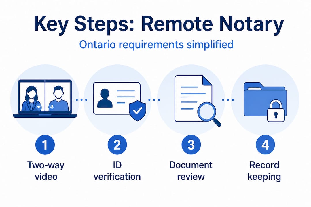 Infographic of key steps for Ontario online notary