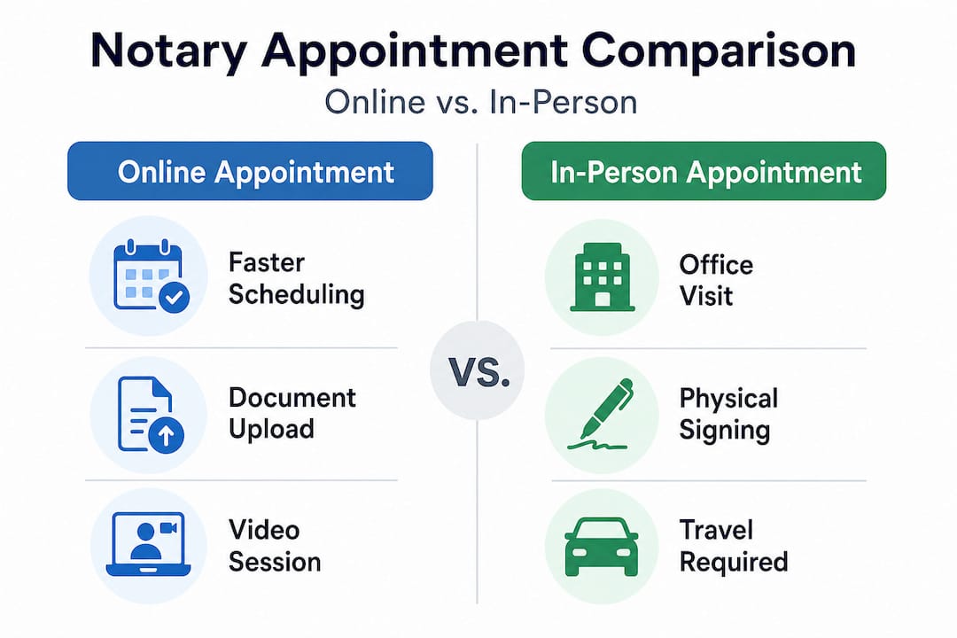 Infographic comparing online and in-person notary appointments