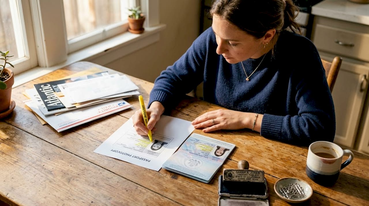 Woman comparing passport original and copy