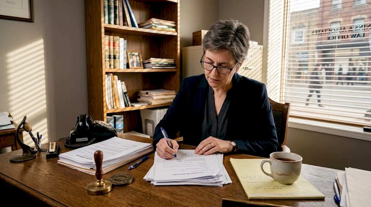 Notary reviewing documents in Ontario office