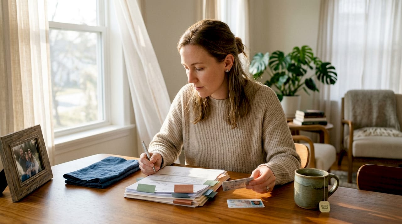 Woman preparing paperwork before notarization appointment