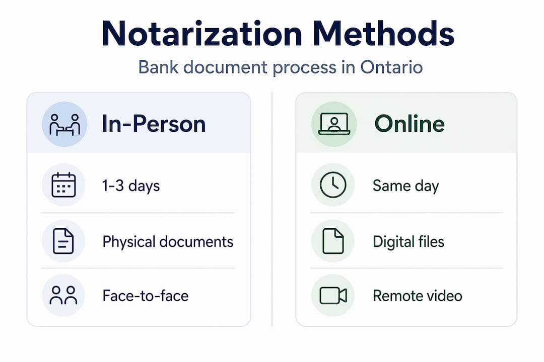 Infographic comparing in-person and online notarization methods
