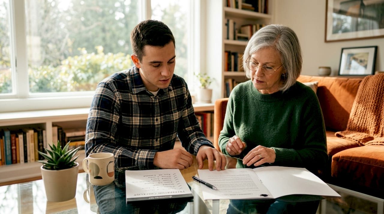 People preparing unsigned document for notary visit