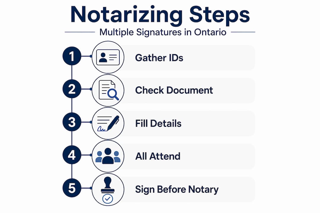 Infographic of steps for notarizing multiple signatures Ontario