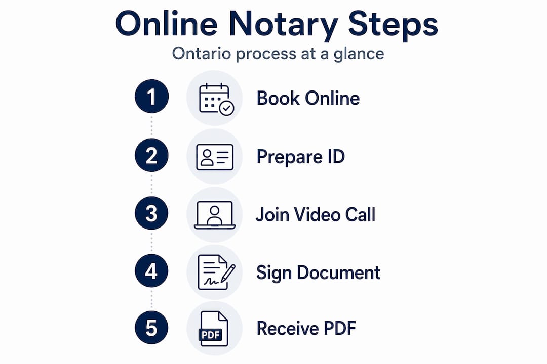 Infographic of steps in Ontario online notary process