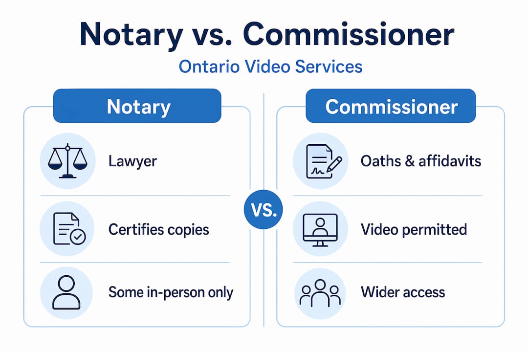 Infographic comparing notary and commissioner roles