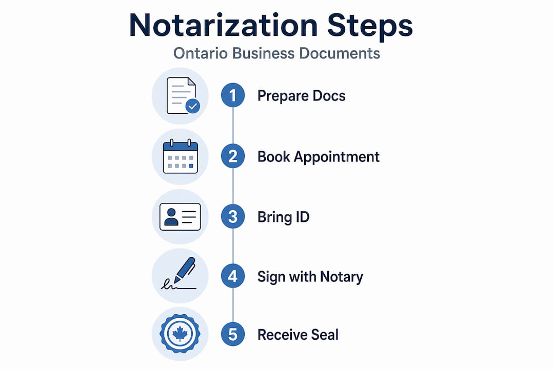 Infographic summarizing business document notarization steps