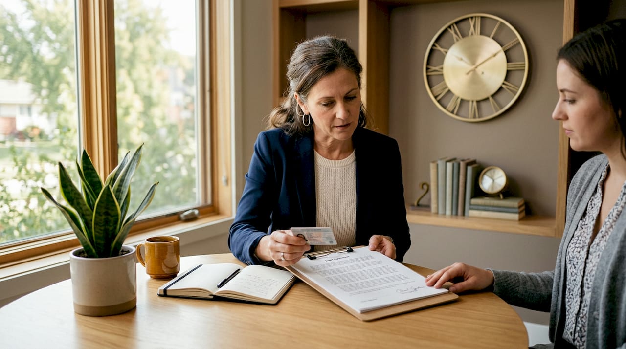 Notary verifying identity to prevent fraud
