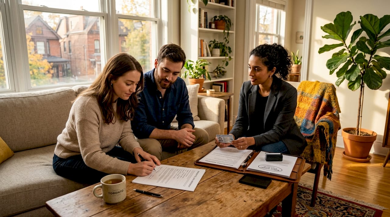 Ontario couple signing documents with notary
