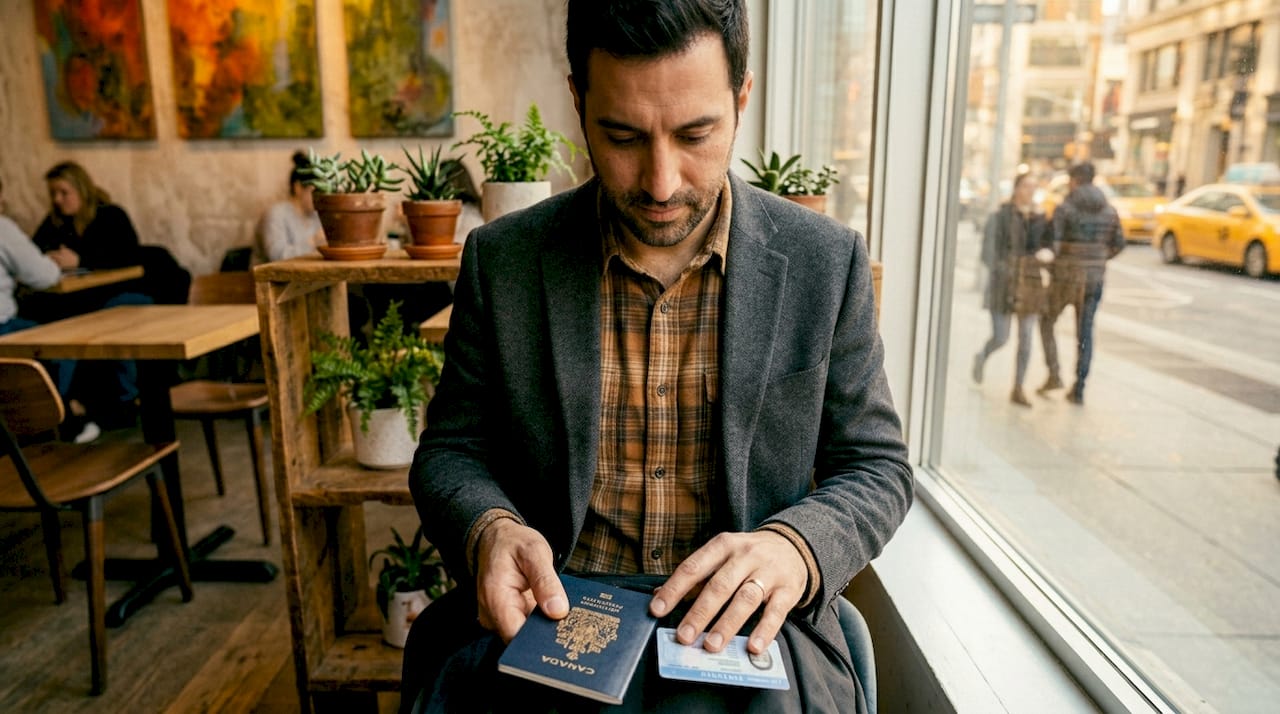 Man prepares Ontario identification for notary