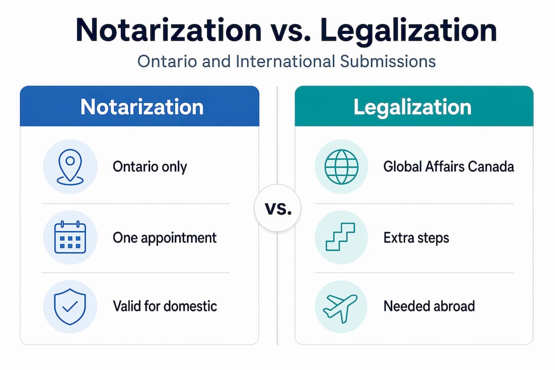 Notarization versus legalization infographic comparison