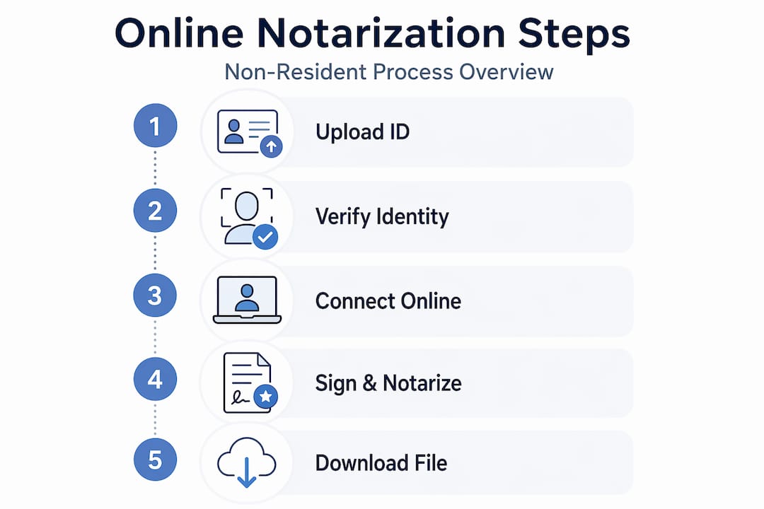 Infographic showing steps for online notarization