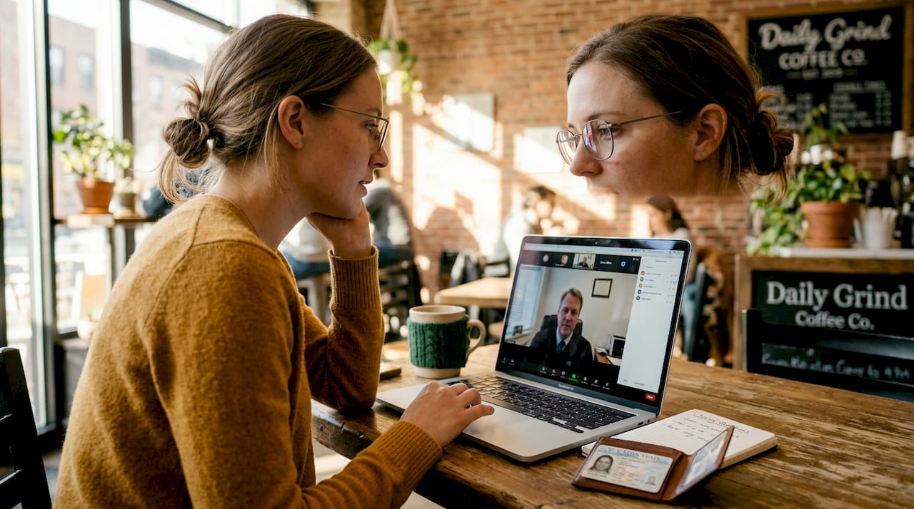 Woman on video call for online notarization