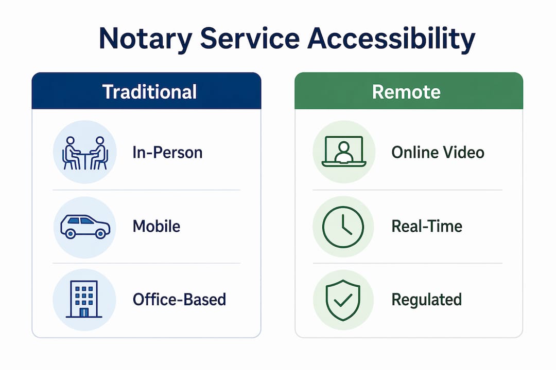 Infographic comparing traditional and remote notary services
