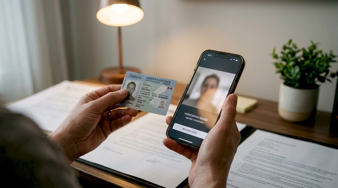 Hands verifying ID for virtual notary