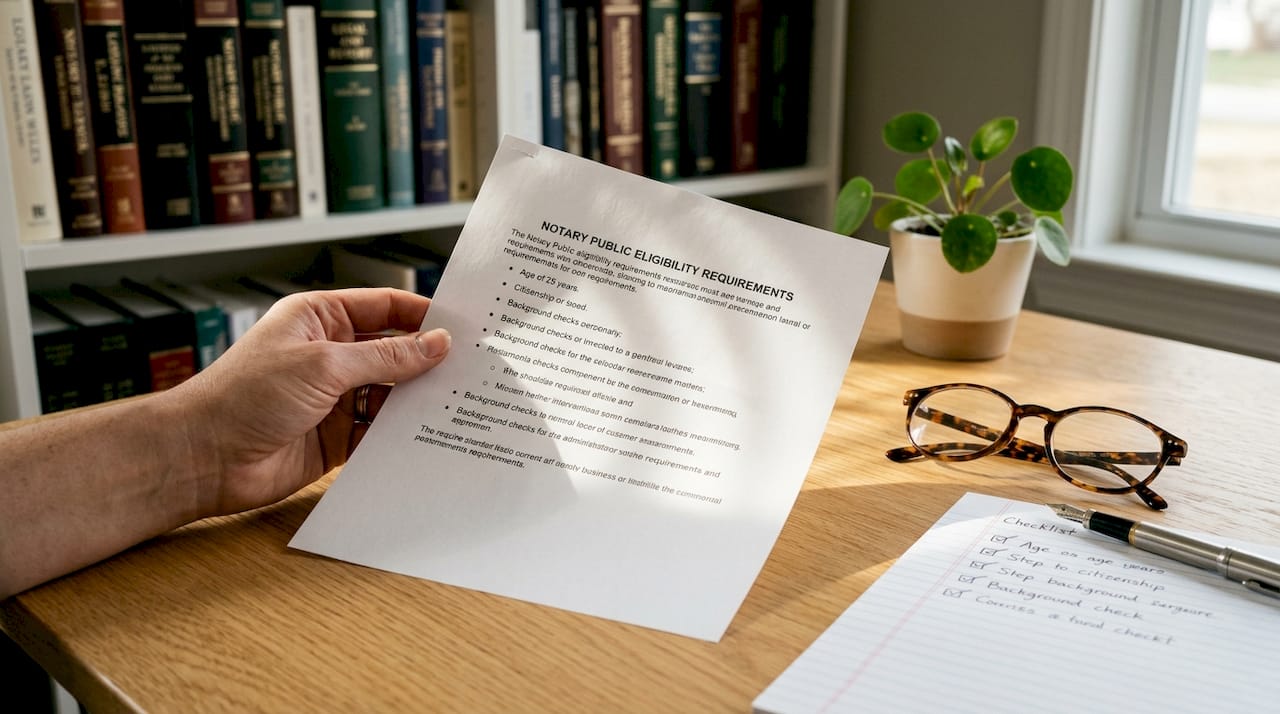 Close-up of eligibility document for Ontario notary
