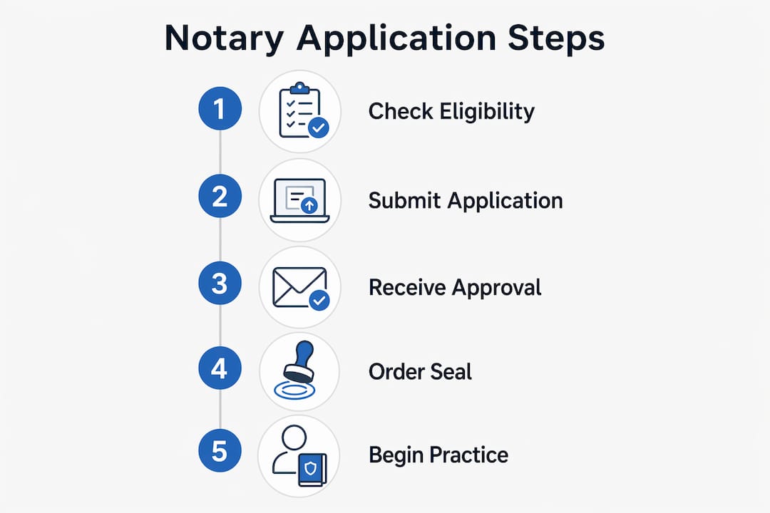 Infographic outlining key steps in Ontario notary application process