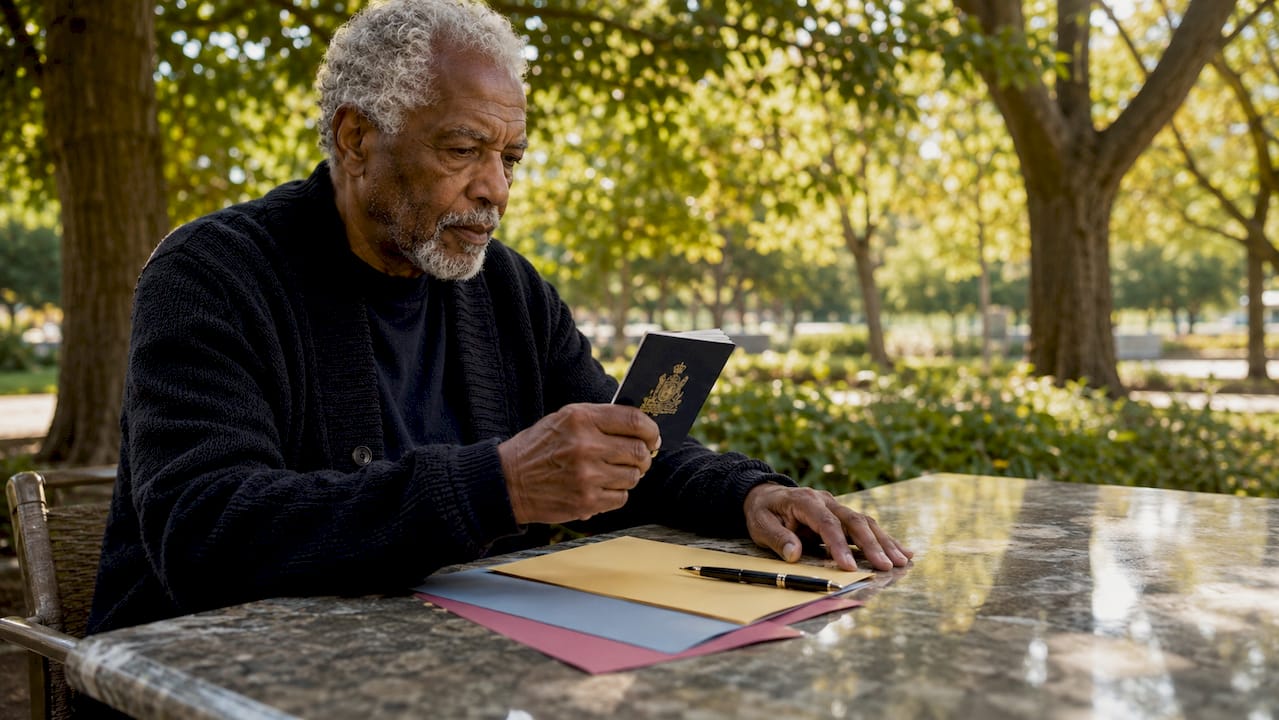 Hands holding Canadian passport during verification