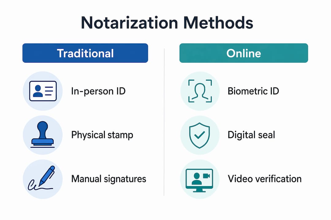 Comparison infographic of online and traditional notarization