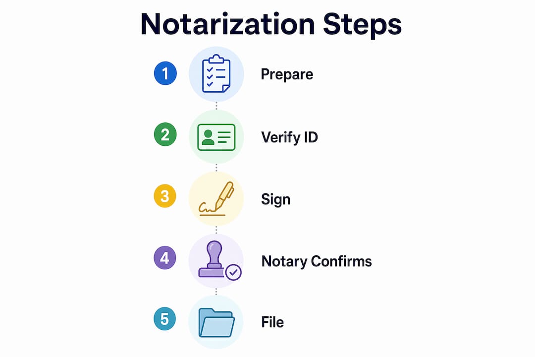 Infographic illustrating steps of corporate document notarization