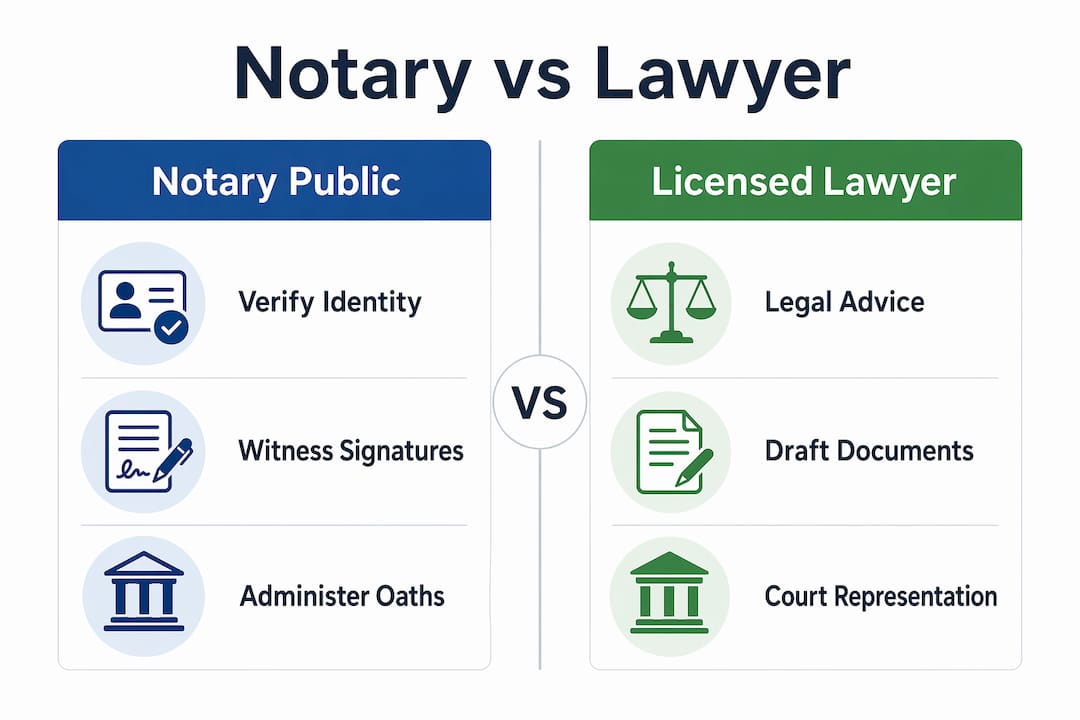 Infographic comparing notary and lawyer authority