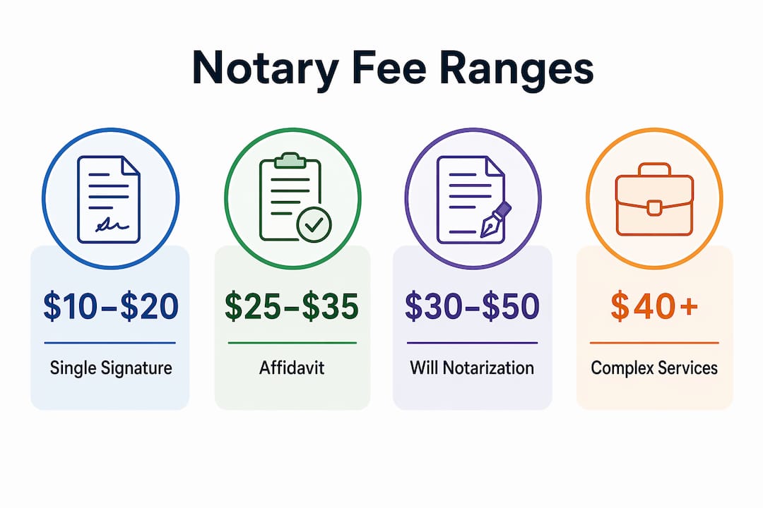 Infographic showing Ontario notary fee ranges