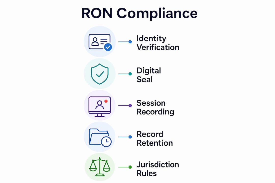 Infographic showing steps of online notarization compliance