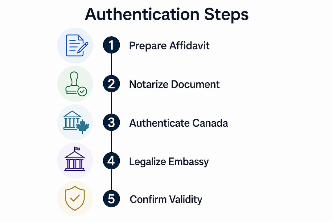 Infographic showing affidavit authentication steps vertically arranged