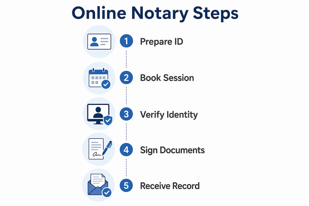 Infographic outlining steps for Ontario online notary process