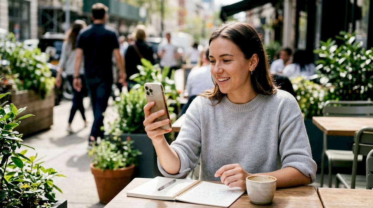Hands holding smartphone in online notary call