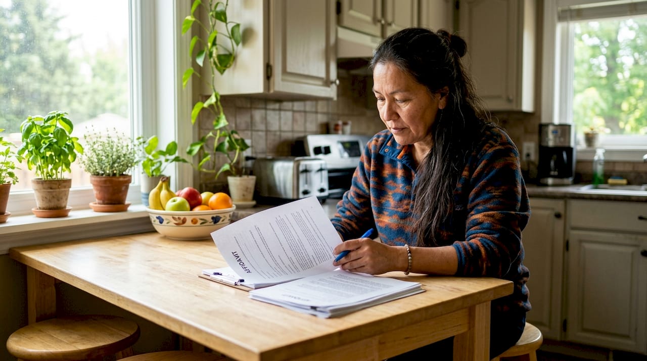 Person reviewing Ontario affidavit document at home