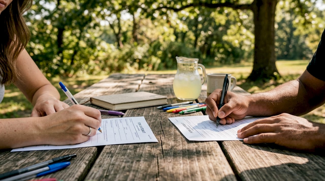 Couple completing separate joint divorce affidavits