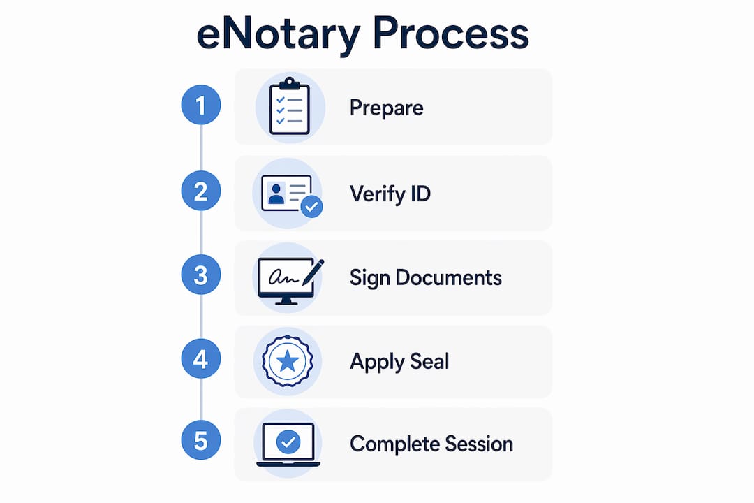 Infographic illustrating eNotary electronic notarization steps Ontario