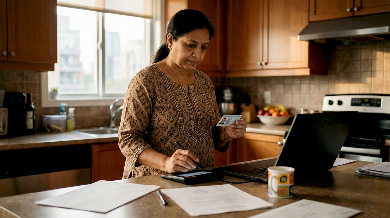 Woman conducting eNotary session at home