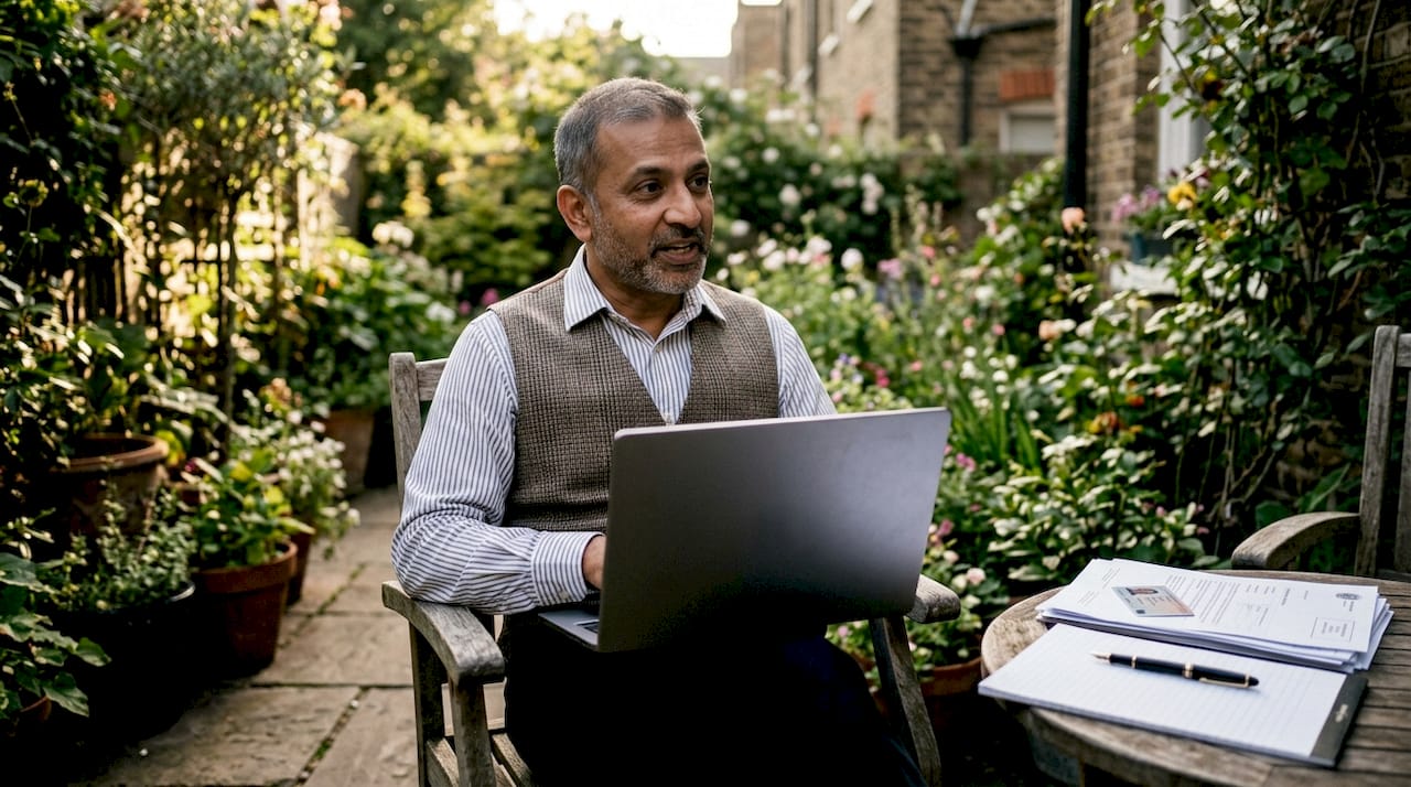 Man completing remote notarization at home