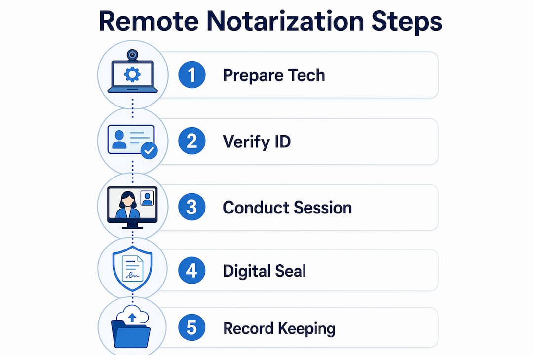 Infographic outlining remote notarization process steps