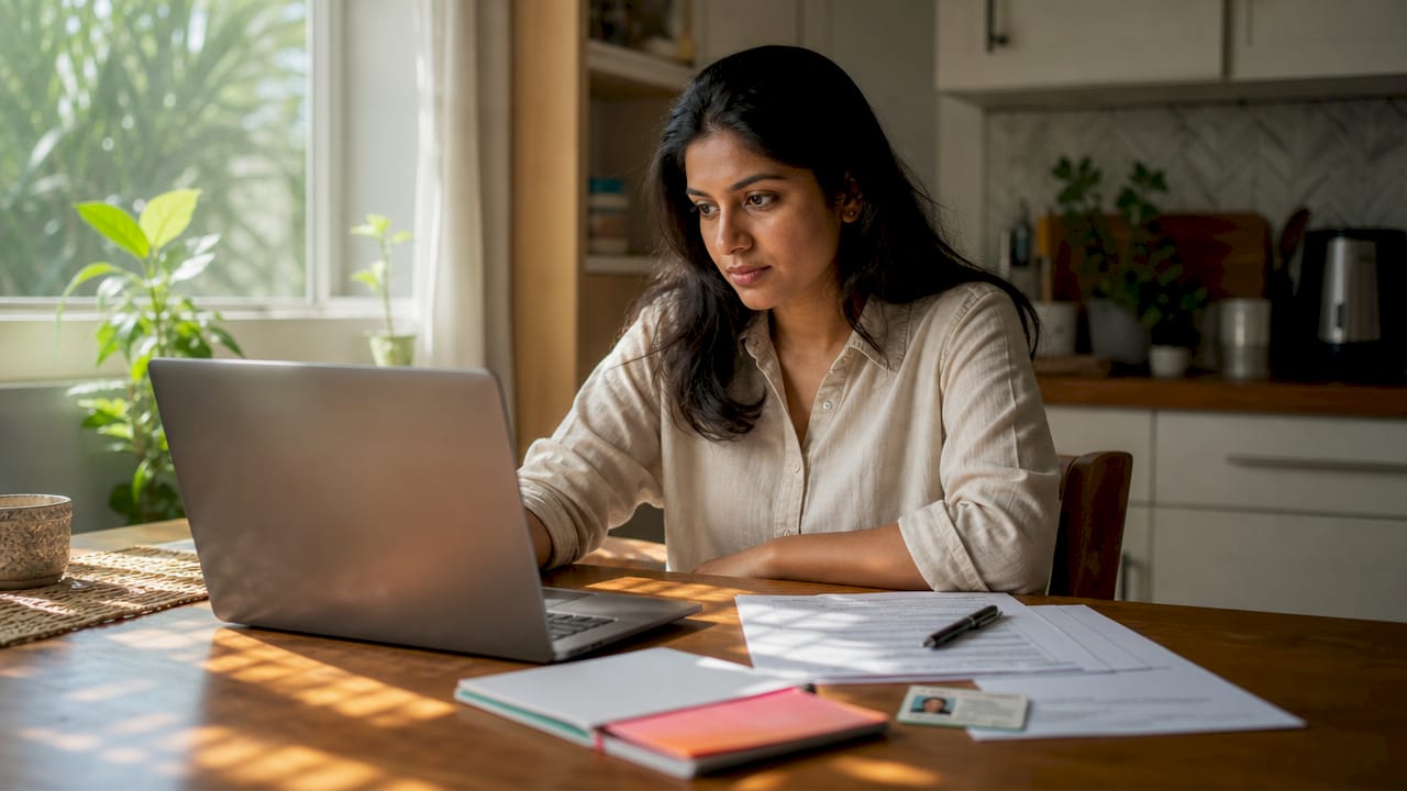 Woman attending online notary session at home