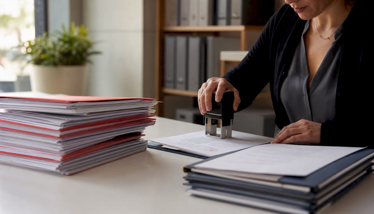 Hands sorting attestation and legalization documents